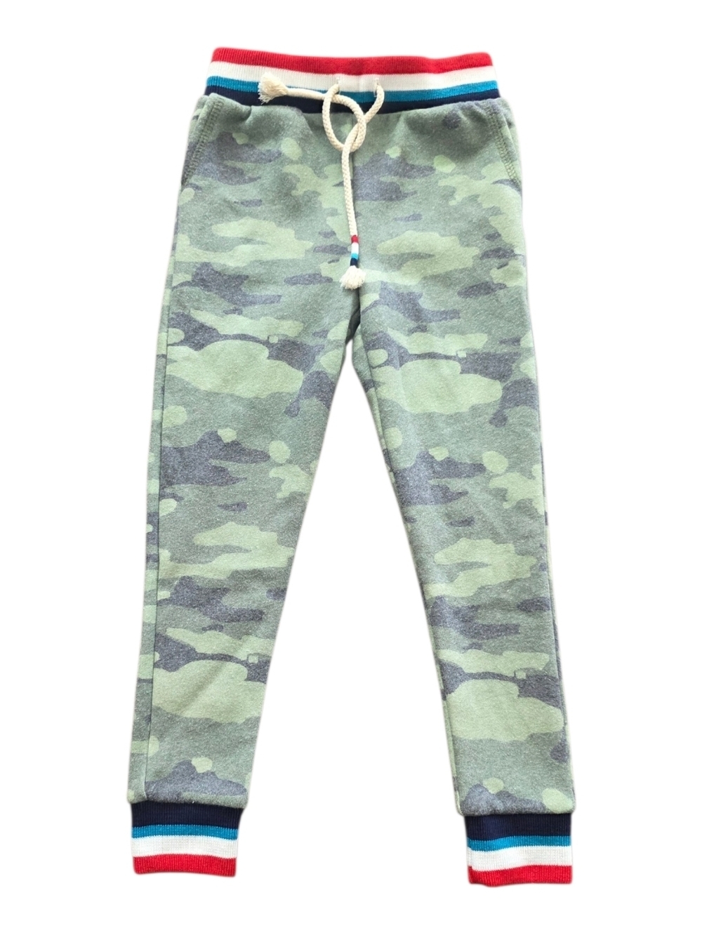 Sol Angeles Kids Green Camo Jogger Pants with Striped Waistband 2T